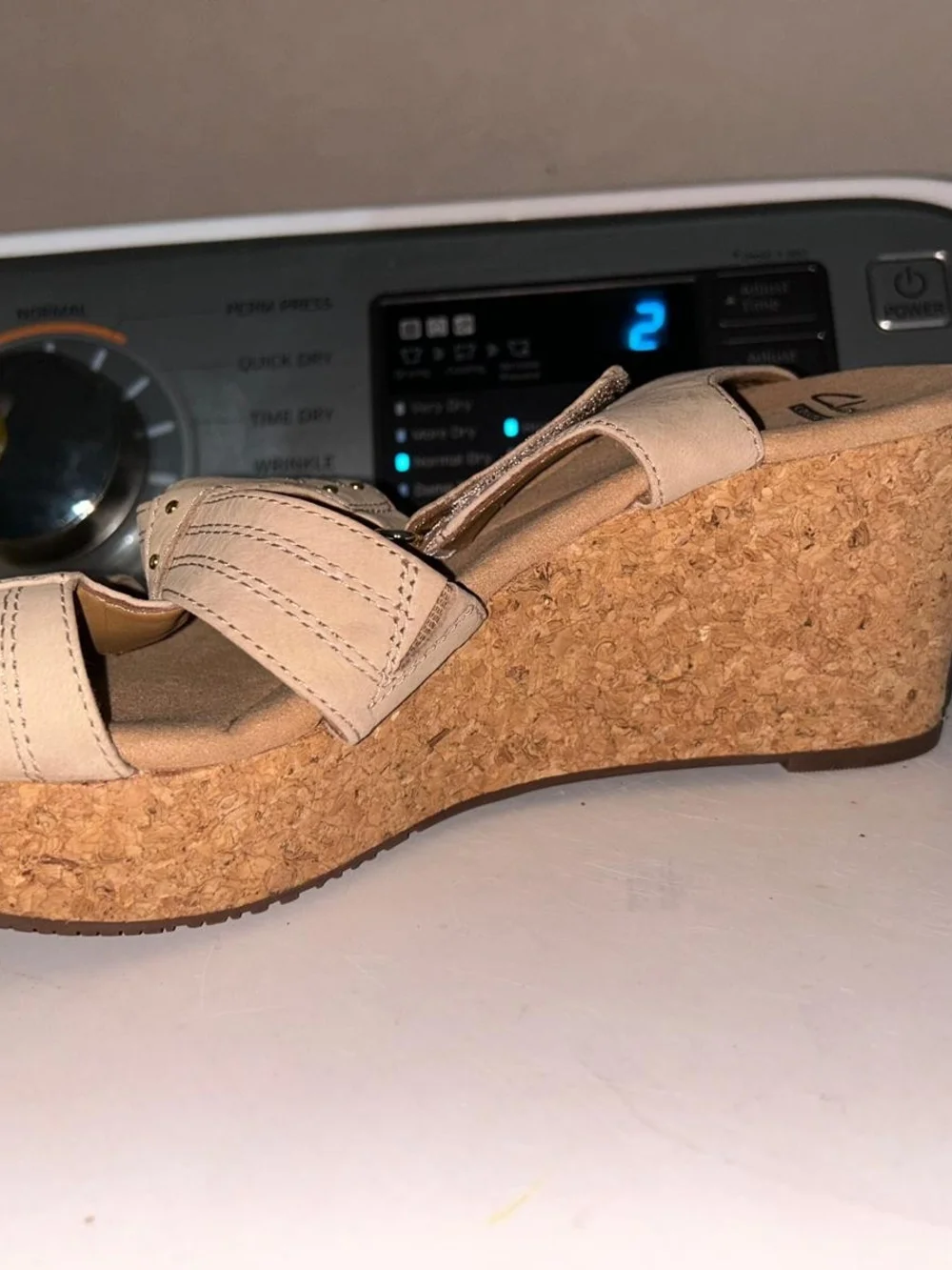 Clarks Beige Cork Wedge Sandals